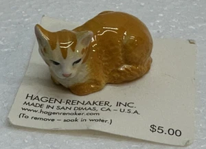 Hagen Renaker Orange Sleepy Cat Ceramic Miniature Figurine On Card 03330 - Picture 1 of 8