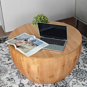 31.50"Vintage Style Bucket Shaped Coffee Table,Storable table - Picture 1 of 11