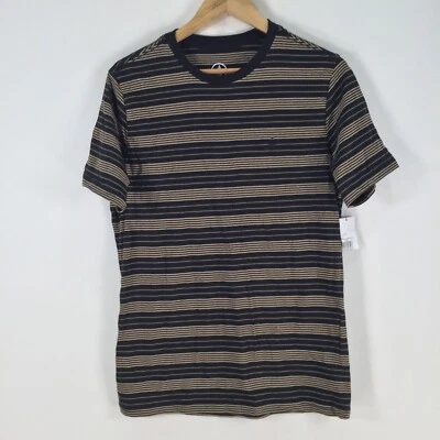 NEW Volcom mens t shirt size S black beige striped short sleeve crew 090942 - Image 1 of 4