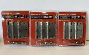 Lot of 3 Everbilt 3-1/2" Satin Nickel 5/8" Radius Smooth Action Door Hinges 3pk  - Picture 1 of 4