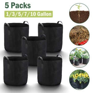 5-Pack Planting Growing Bags Thickened Nonwoven Fabric Pot Nursery Soil Garden - Picture 1 of 22