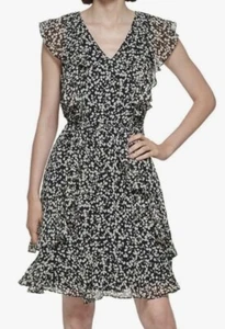 NWT Tommy Hilfiger Women’s Petites Belted Short Mini Dress Black/White Size 8P - Picture 1 of 2