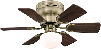 7231700 Petite Indoor Ceiling Fan with Light, 30 Inch, Antique Brass - Image 1 of 4