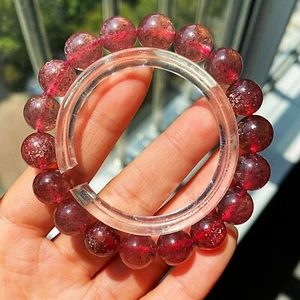 10,4 mm Natürliche Schöne Rote Erdbeere Glimmer Quarz Kristall Perlen Armband C0912 - Bild 1 von 7
