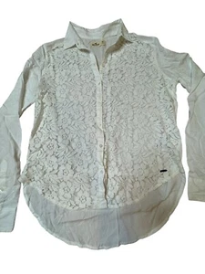 Hollister Size XS Women's White Blouse with Lace in Front Button-Down NWOT - Picture 1 of 3