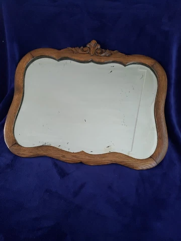 Antique Carved Oak Beveled Hanging Wall Mirror 24" X 20" In Cover