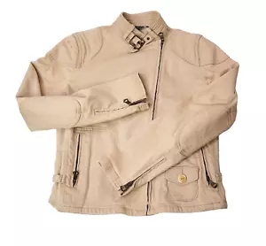 Ralph Lauren Giacca Moto Tela Cotone Cerniera Panna Media Avorio - Foto 1 di 16