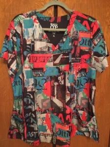 Ladies Barco One multi-color short sleeve V-Neck nursing scrub top size XL - Picture 1 of 6