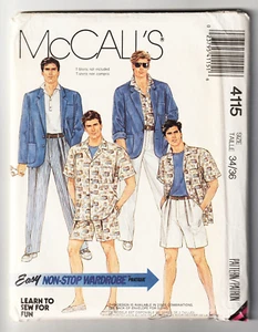McCalls 4115 Mens Jacket-Shirt-Pants-Shorts Sz 34-36 1980s Sewing Pattern UNCUT - Picture 1 of 2
