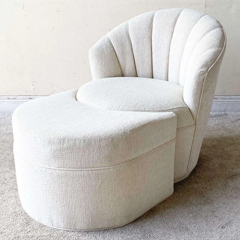 Postmodern White Clam Shell Back Swivel Chair With Nesting Foot Rest Cover