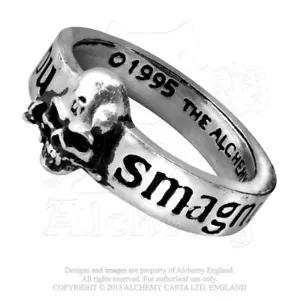 Anello Fedina Alchemy Gothic R36 con Teschio e Iscrizioni Great Wish Peltro - Picture 1 of 5