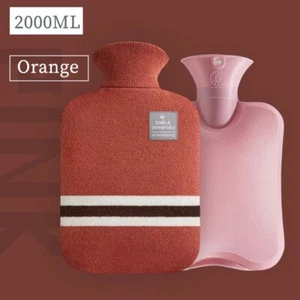 2L Large Hot Water Bottle with Soft Knitted Cover Bag Natural Rubber Warm Night - Picture 1 of 5
