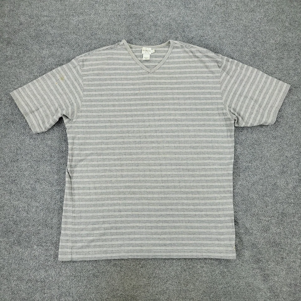 Рубашка мужская Calvin Klein большая серая в полоску с v-образным вырезом пуловер с коротким рукавом для взрослых L - Изображение 1 из 4