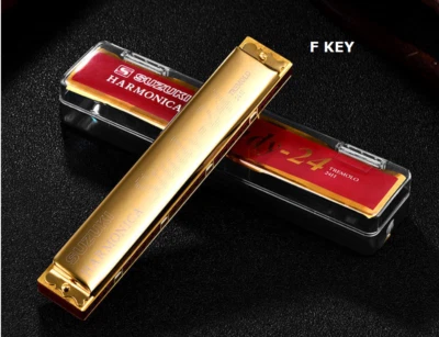 Harmonica Suzuki study-24 Tremolo 24 F Key of F 24Holes Japan brand Golden Gold Foto 1 de 4
