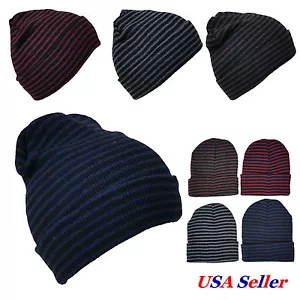 Ragazzi Berretto Maglia Sci Copricapo Cappello Caldo a Righe Inverno Uomo Donna - Foto 1 di 12