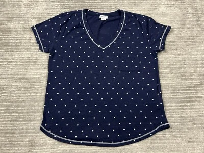 Splendid Top Womens Small Blue White Polka Dot Short Sleeve Pocket Cotton Blend - Image 1 of 4