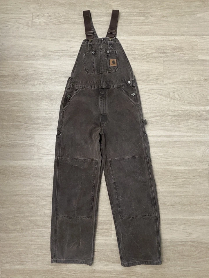 VTG Carhartt R06 CHT “Chestnut Brown” Double Knee Bib Overalls Men's 32x30 Faded - Image 1 of 4