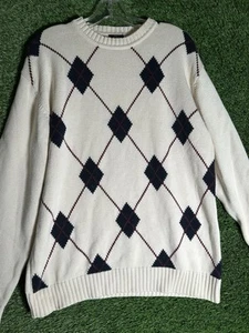 Dockers Geometric Cotton Sweater Mens M White Gray Preppy Dad Casual Business - Picture 1 of 6