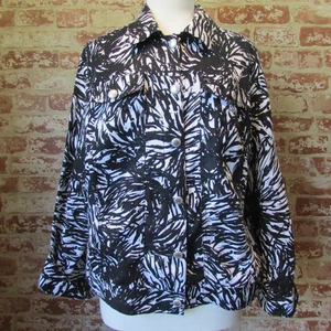 LUCY & LAUREL Black White 100% LINEN ABSTRACT PRINT JACKET WOMAN PLUS sz X = XL - Picture 1 of 7