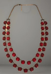 Vintage Multi Strand Silver Tone W/ Red Beads Statement Necklace - Picture 1 of 3