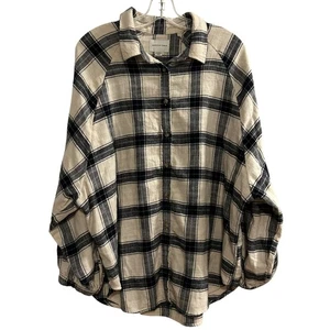 American Eagle Flannel Plaid Shirt Button Down Long Sleeve Beige Black Blue XL - Picture 1 of 11