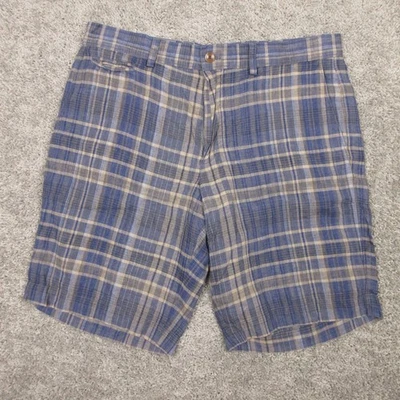 Pantalones Cortos Banana Republic Para Hombre 34 Azul A Cuadros 100% Lino Ligeros Chinos 11" Nuevos con Etiquetas Foto 1 de 4