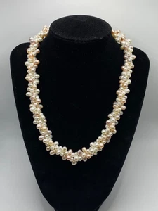 Sterling Silver 925 Clasp Pastel Shades Freshwater Pearl Cluster Necklace 18” - Picture 1 of 5
