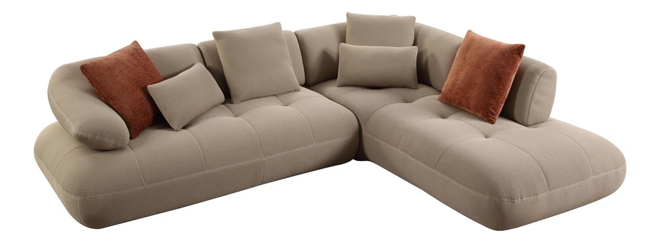 Sofá seccional tapizado de tela de malla ACME Carrick con 6 almohadas en beige Foto 1 de 4