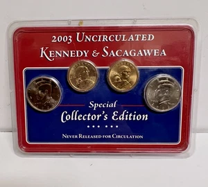 2003 Uncirculated Kennedy And Sacagawea 4 Coin Set Special Collectors SEALED - Picture 1 of 2