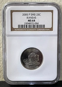 2005-P CLAD SMS KANSAS STATE QUARTER NGC MS64-(bin618J) - Picture 1 of 2