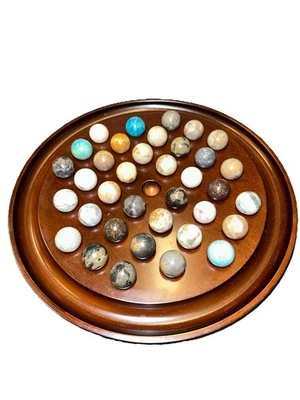 1994 Bombay Company Wooden Marble Solitaire Game, 13.5” Board/36 Marbles - Image 1 of 4