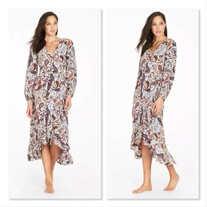 Tigerlily longsleeve wrap dress maxi length waist tie size 14 Paisley Print - Picture 1 of 9