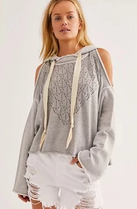 Free People Moonstone Hoodie Oversized Knit Cold Shoulder Size Large - Picture 1 of 6