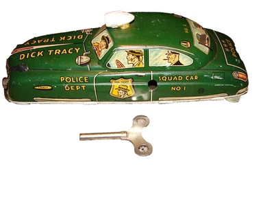 Marx Dick Tracy Squad Car 1952 Nº 1 hojalata litografía cuerda 11,25" largo ¡con llaves! Foto 1 de 4