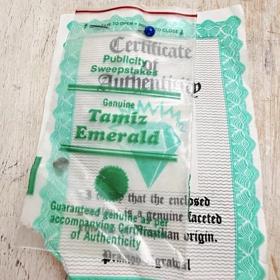 Sorteio publicitário vintage genuíno Tamiz esmeralda certificado de autenticidade anexado - Imagem 1 de 4