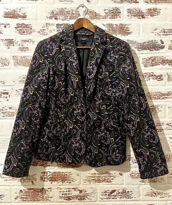 Talbots бархатный блейзер куртка фиолетовый черный пейсли праздник размер 8  - Изображение 1 из 4