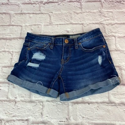 Pantalones Cortos de Jean Midi Aeropostale Juniors Adolescentes Talla 0 Puños Azul Envejecido Elastizados Foto 1 de 4