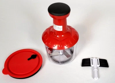 Prepology Nueva Picadora de Prensa Manual Roja de 4 Tazas Caja Abierta con Tapa de Almacenamiento Foto 1 de 4