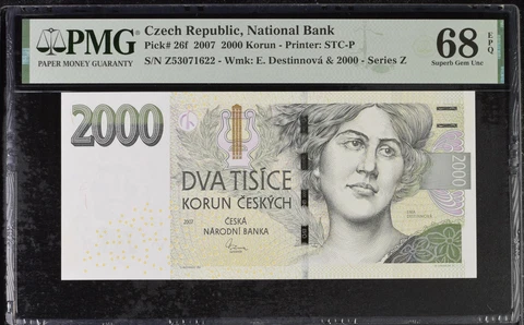 Czech Republic 2000 Korun 2007 P 26 f Superb Gem UNC PMG 68 EPQ Cover