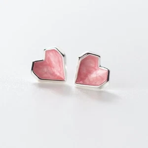 Herz Ohrring marmoriert rosa Sterling Silber Geschenk Freundin Frau Geschenk Tochter - Bild 1 von 5