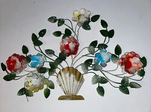 Vintage Tole Metal Flowers Wallhanging Cottage Farmhouse French Decor 19” Floral - Picture 1 of 8