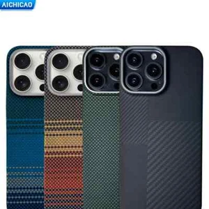 Custodia telefono vera fibra di carbonio per iPhone 16 Pro fibra aramidica custodia ultrasottile - Foto 1 di 45
