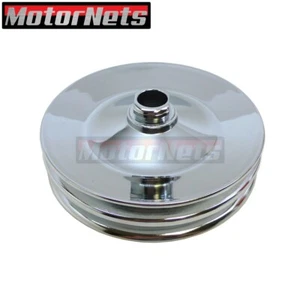 Chrome Saginaw PRESS ON power steering pulley GM Chevy Double 2 groove 3/4" SBC - Picture 1 of 4