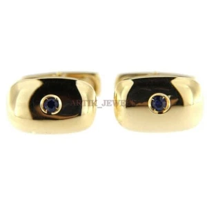 Heated Blue Sapphire Gemstone With 18k Gold Plated Silver Cufflink #1913 - Picture 1 of 4
