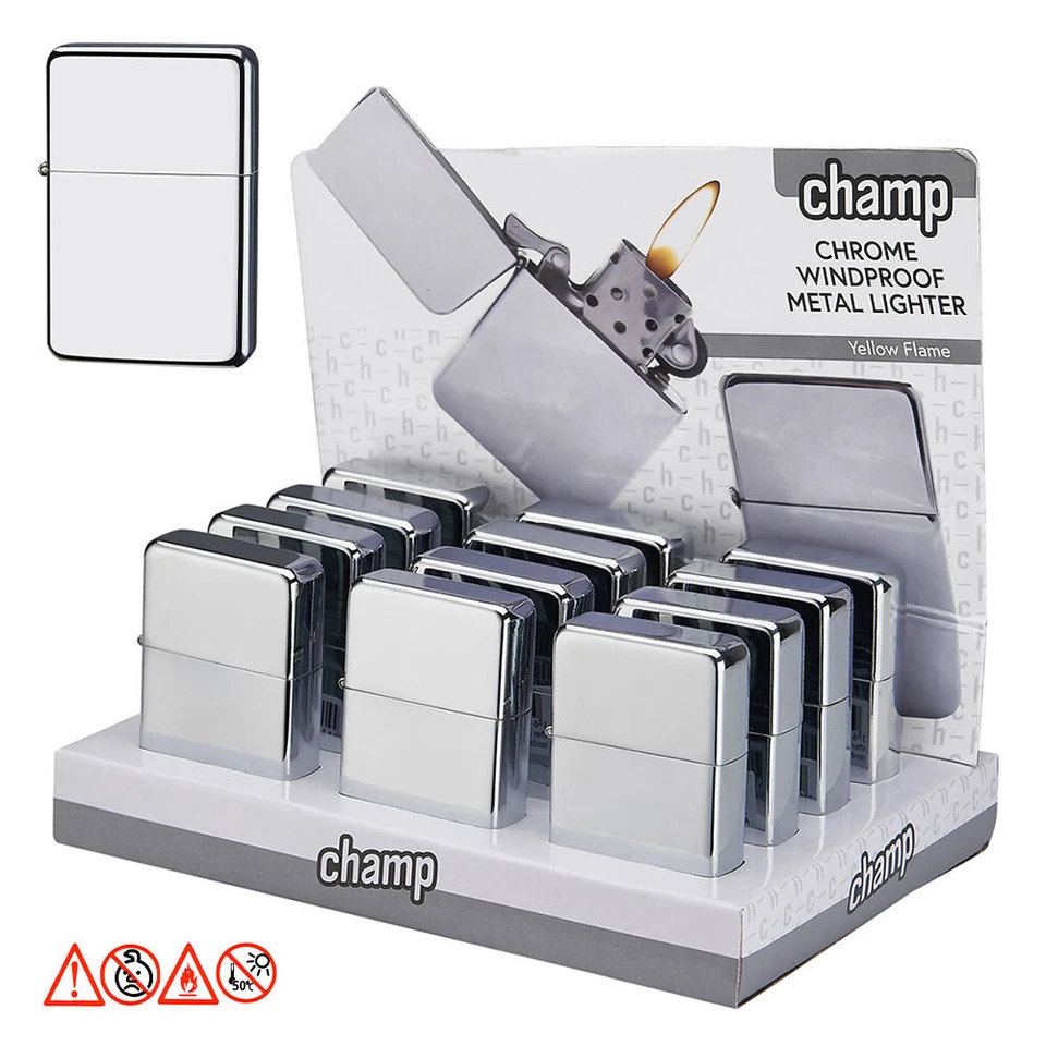 12 x Benzinfeuerzeug " Chrom poliert " Champ Sturmfeuerzeug Benzin - Feuerzeuge