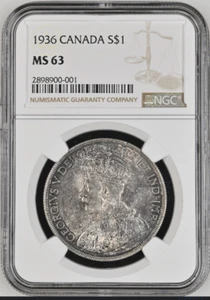 1936 Canada Silver Dollar. NGC MS63. Only 187 graded higher at NGC. - Picture 1 of 5