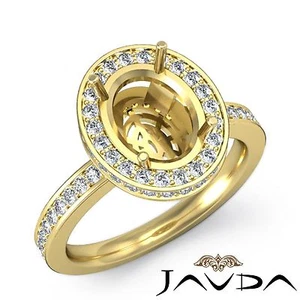 Anillo de compromiso ovalado semi montaje halo pavé de diamantes de oro amarillo de 18 k de 0,82 quilates - Imagen 1 de 6