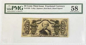 1864-1869 US 50 CENTS FRACTIONAL SPINNER NOTE FR#1328 PMG CHOICE UNC 58 - Picture 1 of 2