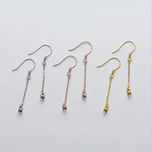 Pendientes largos colgantes de gancho francés de alambre de oreja de plata de ley con pasador de copa de perlas A1834 - Imagen 1 de 7