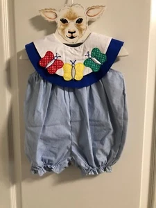 Vintage baby romper one piece blue with butterfly applique 12 months - Foto 1 di 6